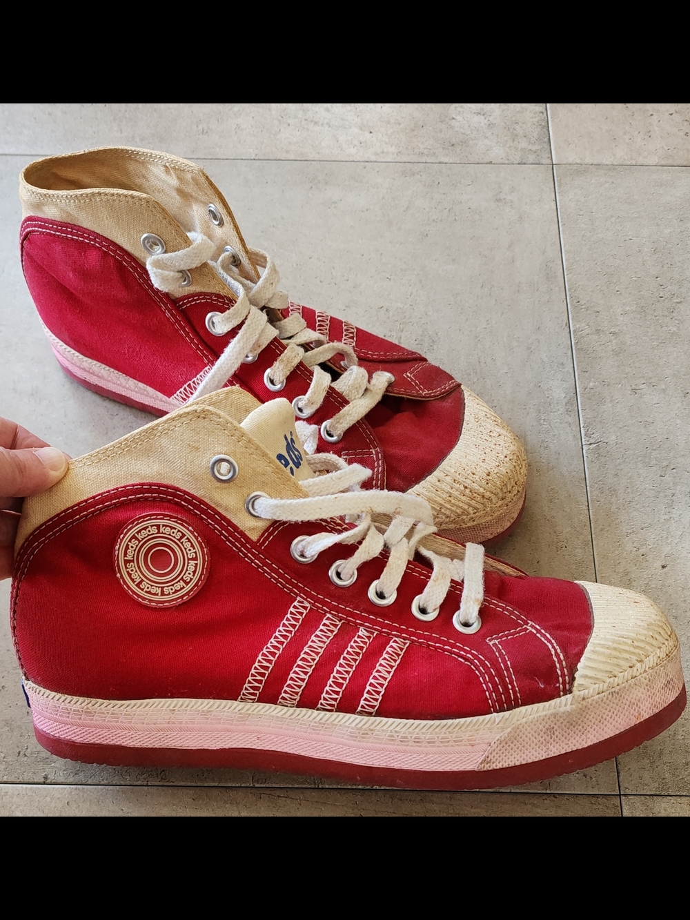 Keds Red Canvas Sneakers with Cream Logo Accent RARE Vintage